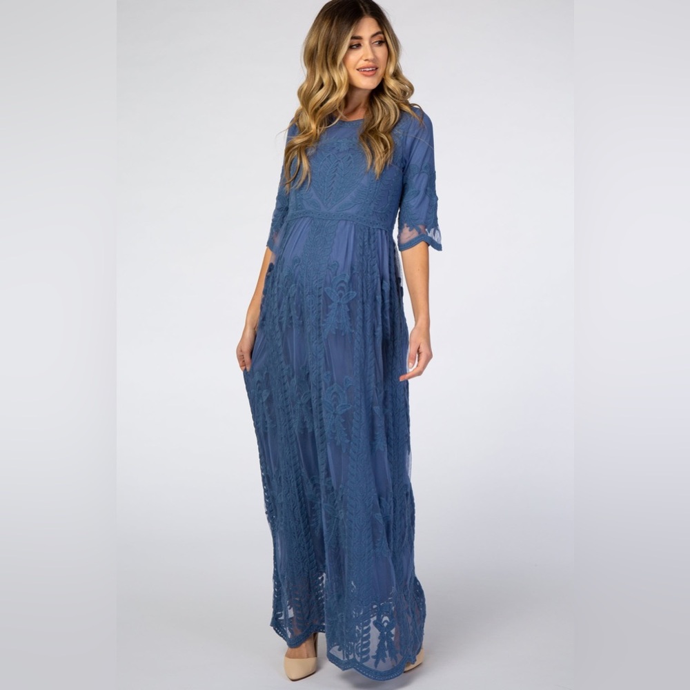 Pinkblush lace embroidery overlay maxi dress nwot